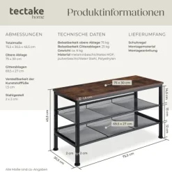 Schuhregal tectake Derry 75,5 x 30,5 x 45,5 cm Industrial Style Industrial Holz dunkel, rustikal