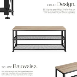 Schuhregal tectake Blackpool 101 x 30,5 x 45,5 cm Industrial Style Industrial Holz hell, Eiche Sonoma