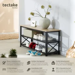 Schuhregal tectake Blackpool 101 x 30,5 x 45,5 cm Industrial Style Industrial Holz hell, Eiche Sonoma