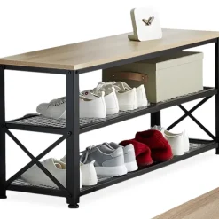 Schuhregal tectake Blackpool 101 x 30,5 x 45,5 cm Industrial Style Industrial Holz hell, Eiche Sonoma
