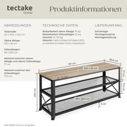Schuhregal tectake Blackpool 101 x 30,5 x 45,5 cm Industrial Style Industrial Holz hell, Eiche Sonoma