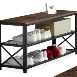 Schuhregal tectake Blackpool 101 x 30,5 x 45,5 cm Industrial Style Industrial Holz dunkel, rustikal