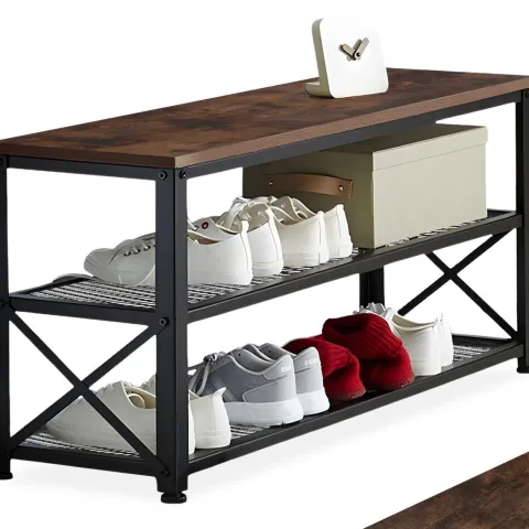 Schuhregal tectake Blackpool 101 x 30,5 x 45,5 cm Industrial Style Industrial Holz dunkel, rustikal