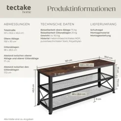 Schuhregal tectake Blackpool 101 x 30,5 x 45,5 cm Industrial Style Industrial Holz dunkel, rustikal