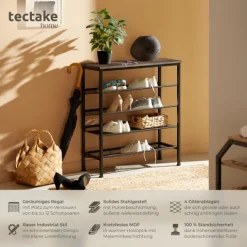 Schuhregal tectake Bournemouth 75,5 x 30,5 x 85,5 cm Industrial Style Industrial Holz dunkel, rustikal
