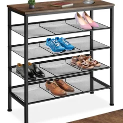 Schuhregal tectake Bournemouth 75,5 x 30,5 x 85,5 cm Industrial Style Industrial Holz dunkel, rustikal