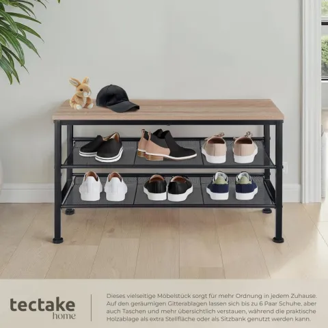 Schuhregal tectake Derry 75,5 x 30,5 x 45,5 cm Industrial Style Industrial Holz hell, Eiche Sonoma