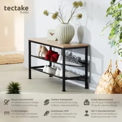 Schuhregal tectake Derry 75,5 x 30,5 x 45,5 cm Industrial Style Industrial Holz hell, Eiche Sonoma