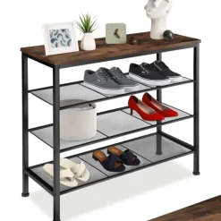 Schuhregal tectake Newport 80,5 x 30,5 x 72,5 cm Industrial Style Industrial Holz dunkel, rustikal