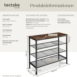 Schuhregal tectake Newport 80,5 x 30,5 x 72,5 cm Industrial Style Industrial Holz dunkel, rustikal