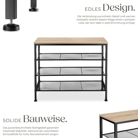 Schuhregal tectake Newport 80,5 x 30,5 x 72,5 cm Industrial Style Industrial Holz hell, Eiche Sonoma