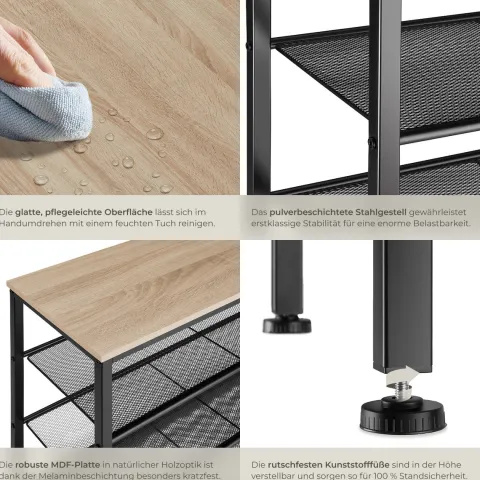 Schuhregal tectake Newport 80,5 x 30,5 x 72,5 cm Industrial Style Industrial Holz hell, Eiche Sonoma