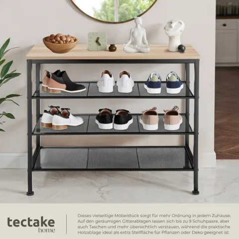 Schuhregal tectake Newport 80,5 x 30,5 x 72,5 cm Industrial Style Industrial Holz hell, Eiche Sonoma