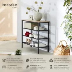 Schuhregal tectake Newport 80,5 x 30,5 x 72,5 cm Industrial Style Industrial Holz hell, Eiche Sonoma