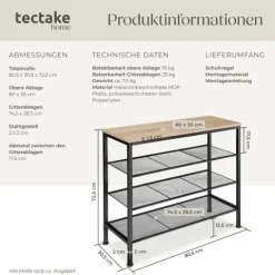 Schuhregal tectake Newport 80,5 x 30,5 x 72,5 cm Industrial Style Industrial Holz hell, Eiche Sonoma