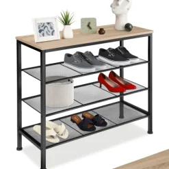 Schuhregal tectake Newport 80,5 x 30,5 x 72,5 cm Industrial Style Industrial Holz hell, Eiche Sonoma