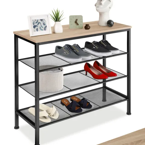 Schuhregal tectake Newport 80,5 x 30,5 x 72,5 cm Industrial Style Industrial Holz hell, Eiche Sonoma