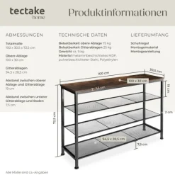 Schuhregal tectake Portsmouth 100 x 30,5 x 72,5 cm Industrial Style Industrial Holz dunkel, rustikal