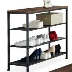 Schuhregal tectake Portsmouth 100 x 30,5 x 72,5 cm Industrial Style Industrial Holz dunkel, rustikal