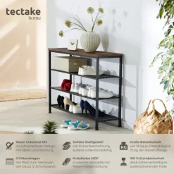Schuhregal tectake Portsmouth 100 x 30,5 x 72,5 cm Industrial Style Industrial Holz dunkel, rustikal