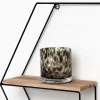 Schwarzes Metall-Wandregal mit 3 Holzböden - Sechseck - 48x55x10 cm