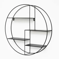 Schwarzes Wandregal aus Metall mit 4 Regalen – rund – 50 x 10 cm