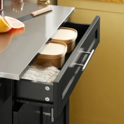 Servierwagen mit Rollen, Arbeitsplatte und schwarzem Regal FKW110-SCH