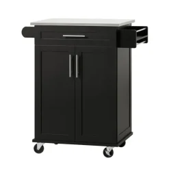Servierwagen mit Rollen, Arbeitsplatte und schwarzem Regal FKW110-SCH