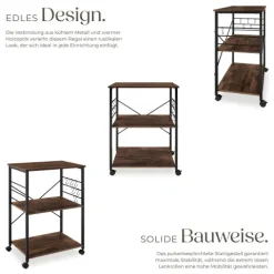 Servierwagen tectake Rugby inklusive 6 Haken, 65,5 x 45,5 x 88,5 cm Industrial Style Industrial Holz dunkel, rustikal