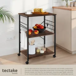 Servierwagen tectake Rugby inklusive 6 Haken, 65,5 x 45,5 x 88,5 cm Industrial Style Industrial Holz dunkel, rustikal