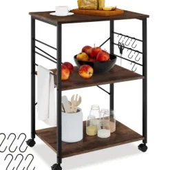 Servierwagen tectake Rugby inklusive 6 Haken, 65,5 x 45,5 x 88,5 cm Industrial Style Industrial Holz dunkel, rustikal