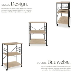 Servierwagen tectake Rugby inklusive 6 Haken, 65,5 x 45,5 x 88,5 cm Industrial Style Industrial Holz hell, Eiche Sonoma
