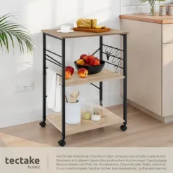 Servierwagen tectake Rugby inklusive 6 Haken, 65,5 x 45,5 x 88,5 cm Industrial Style Industrial Holz hell, Eiche Sonoma