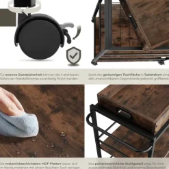Servierwagen tectake Worcester 65 x 41,5 x 87 cm Industrial Style Industrial Holz dunkel, rustikal