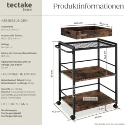 Servierwagen tectake Worcester 65 x 41,5 x 87 cm Industrial Style Industrial Holz dunkel, rustikal