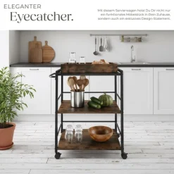 Servierwagen tectake Worcester 65 x 41,5 x 87 cm Industrial Style Industrial Holz dunkel, rustikal