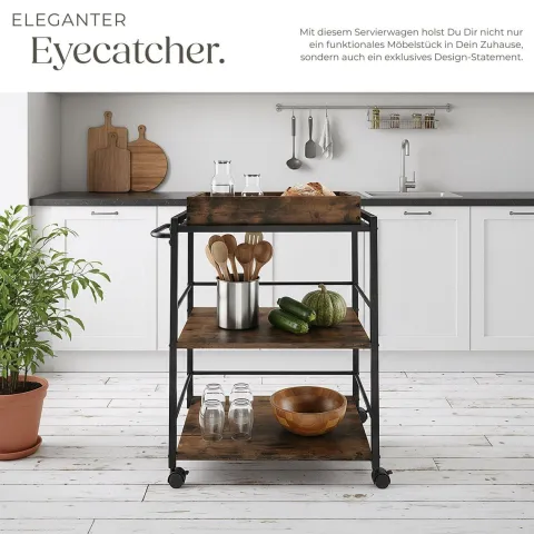 Servierwagen tectake Worcester 65 x 41,5 x 87 cm Industrial Style Industrial Holz dunkel, rustikal