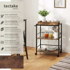 Servierwagen tectake Worcester 65 x 41,5 x 87 cm Industrial Style Industrial Holz dunkel, rustikal