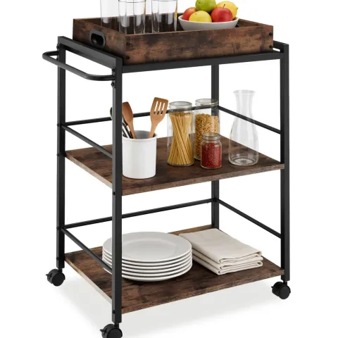 Servierwagen tectake Worcester 65 x 41,5 x 87 cm Industrial Style Industrial Holz dunkel, rustikal