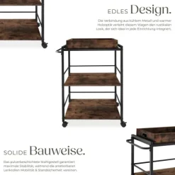 Servierwagen tectake Worcester 65 x 41,5 x 87 cm Industrial Style Industrial Holz dunkel, rustikal