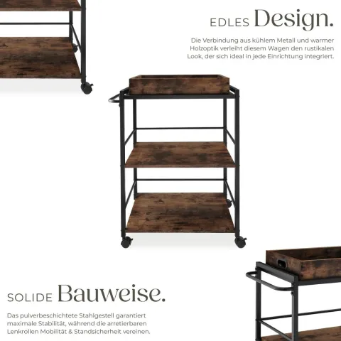 Servierwagen tectake Worcester 65 x 41,5 x 87 cm Industrial Style Industrial Holz dunkel, rustikal