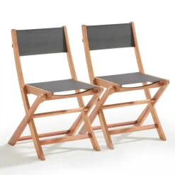 Set aus 2 klappbaren Textilene- und Holzstühlen 55 x 50 x 84 cm - Oviala