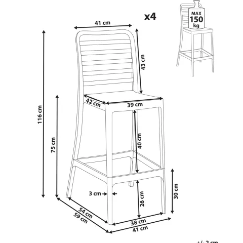 Set mit 4 Barstühlen SECEDA Kunststoff 2 in 1 Schwarz
