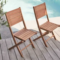 Set von 2 klappbaren Eukalyptusstühlen 53 x 48 x 92 cm - Oviala