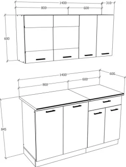 Singleküche Einbauküche Küchenzeile 140cm Esilo