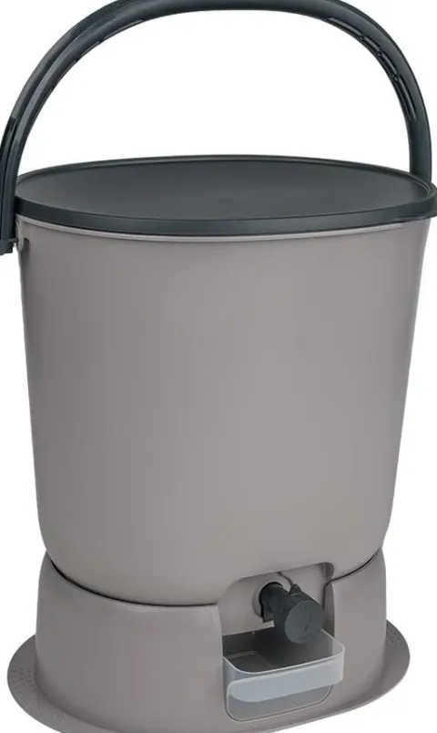 Skaza Bokashi Essential Biomülleimer Küche (15,3 Liter) + Base - Komposteimer Küche und Garten aus recyceltem Kunststoff - Starter Set + incl. 1 kg Fermentation Starter - Hellgrau
