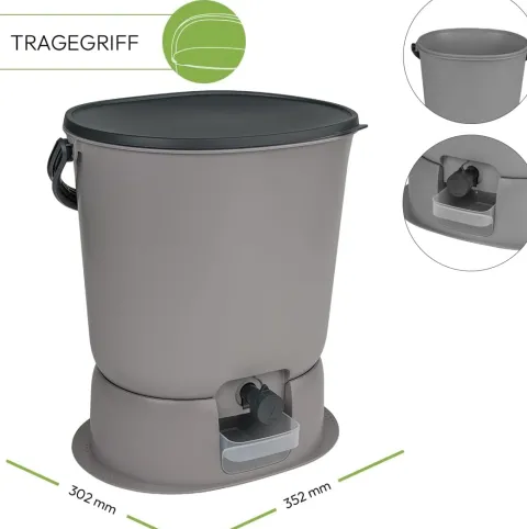 Skaza Bokashi Essential Biomülleimer Küche (15,3 Liter) + Base - Komposteimer Küche und Garten aus recyceltem Kunststoff - Starter Set + incl. 1 kg Fermentation Starter - Hellgrau