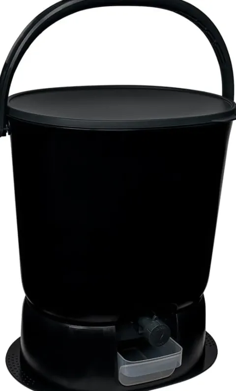 Skaza Bokashi Essential Biomülleimer Küche (15,3 Liter) + Base - Komposteimer Küche und Garten aus recyceltem Kunststoff - Starter Set + incl. 1 kg Fermentation Starter - Schwarz