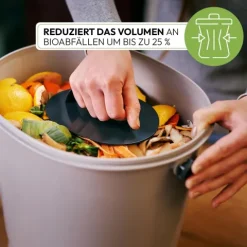 Skaza Bokashi Essential Biomülleimer Küche Set (2 x 15,3 Liter) + Base - Komposteimer Küche und Garten aus recyceltem Kunststoff - Starter Set + incl. 1 kg Fermentation Starter - Schwarz
