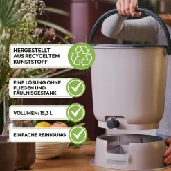 Skaza Bokashi Essential Biomülleimer Küche Set (2 x 15,3 Liter) + Base - Komposteimer Küche und Garten aus recyceltem Kunststoff - Starter Set + incl. 1 kg Fermentation Starter - Schwarz
